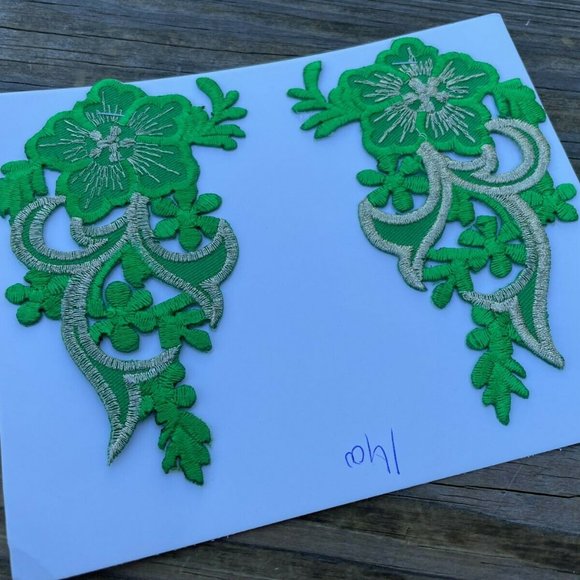 Iron Patches Craft Green Embroidery Applique Patches For Clothes Set of 2 - Picture 7 of 10